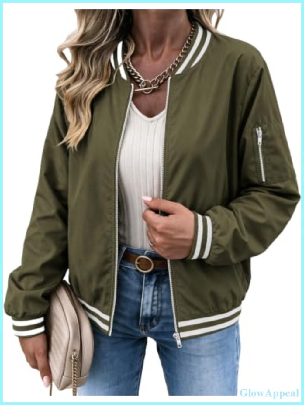 Women's Bomber Jacket Zip Up Lightweight Casual Coat with Pockets